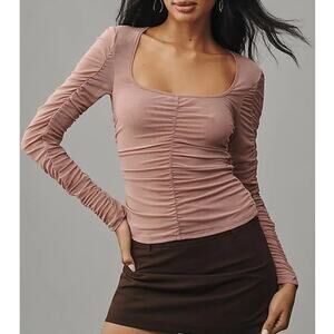Anthropologie Long Sleeve Ruched Blouse Shirt Mauve Pink XL